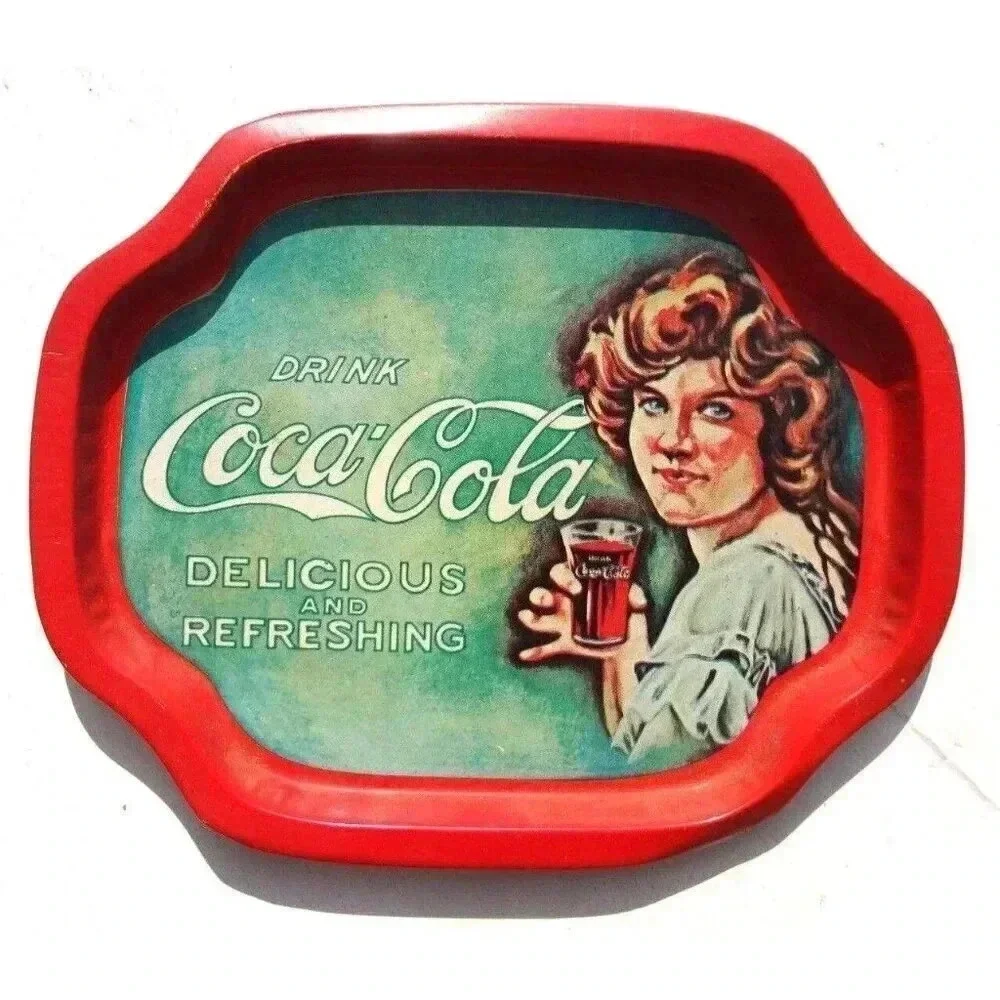 Vintage Mini Metal Tray Delicious & Refreshing Coca Cola Woman Girl 6
